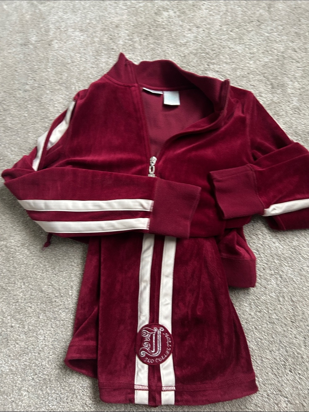Vintage Y2K-era JLo by Jennifer Lopez burgundy velour tracksuit